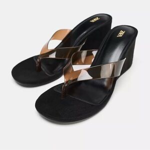 Zara Women's Black and Tan Wedge Sandals